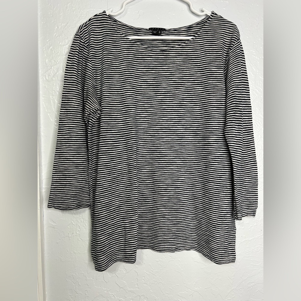 Theory Black and White Striped Long Sleeve Tee Top , pullover size Small